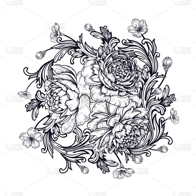 巴洛克风格,园林,牡丹,花束,装饰品,大...