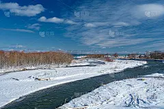 日本北海道中别镇中别河的冬季风景