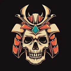 日本武士武将盔甲头盔骷髅头日式插画矢量图设计素材