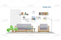 当代客厅与孤立的白色背景上的家具。向量，平面样式优雅的室内。放宽休息室房间插图。生活方式的概念，现代