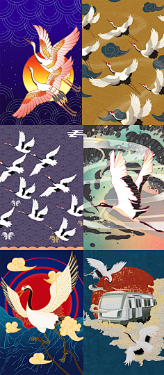 新中国风中式古典创意国潮插画仙鹤祥纹促销海报背景psd设计素材你在