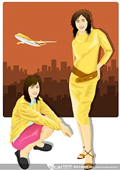 卡通空姐和飞机韩国矢量人物素材 #采集大赛#