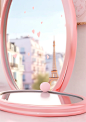 paris wall mirror light pink ring with a mirror shaped like a heart, in the style of captivating harbor views, tomàs barceló, windows vista, nicoletta ceccoli, y2k aesthetic, cheerful colors, selective focus