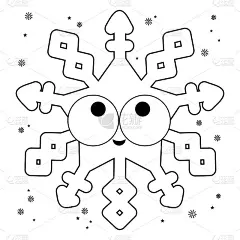 可爱的冰冻圣诞雪花装饰。矢量黑白着色页