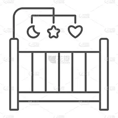儿童,标志,婴儿床,瘦弱,线图标,住宅内部,就寝时间,玩具,床,现代
