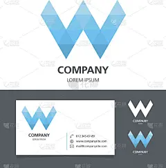 字母W -标志设计元素与名片-插图