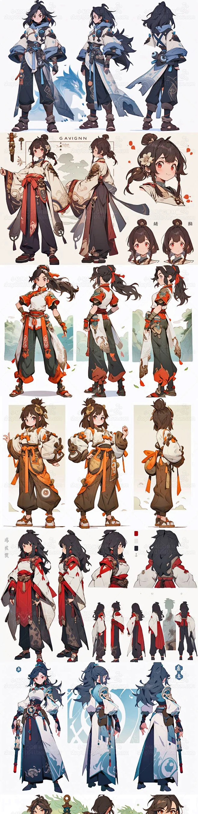 AI古风仙侠角色三视图设定素材游戏原画角色人物服装插画设计参考-淘宝网-花瓣网