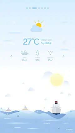 海洋游轮未来天气清新色彩风景插画