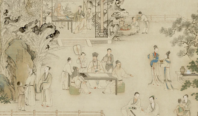 中国风国画古代名人名画丁观鹏西园雅集图轴（局部）-花瓣网