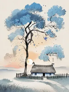 儿时读席慕蓉的诗，最爱那句“离别后，故乡是． 颗没有年轮的树，永不老去。 #高清壁纸 #治愈系 #插画 #离别 #我懂诗歌的浪漫 #故乡 #家乡 #家 #乡愁 #童年 #童年回憶 #治愈系风景