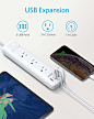 Amazon.com: Power Strip with USB，Anker 3-Outlet & 3 PowerIQ USB Power Strip Surge Protector, PowerPort Strip 3 with 5 Foot Long Extension Cord, Flat Plug, Safety Shutter, for Home, Office (300 J): Home Audio & Theater