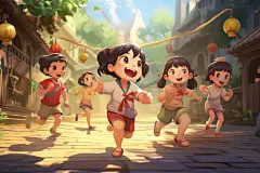 卡通跳绳快乐的小女孩插画