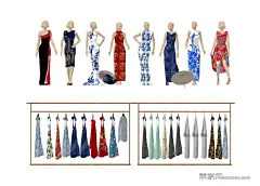 3D旗袍人物衣架服饰SU模型下载_sketchup模型免费下载_素模网