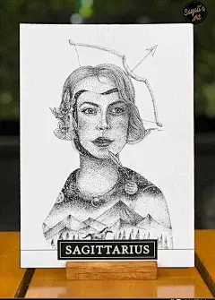 Sayali，点画艺术家和插画家，手绘十二星宫图，黑白点绘优雅神秘的十二星座美女插画