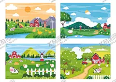 卡通农场牧场矢量插画 【酷图网】卡通农场,卡通牧场,农场插画,风景插画,扁平风插画,卡通插画,手绘插画,插画设计,矢量元素,元素设计