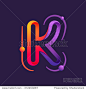 K letter one line with atoms orbits colorful logo. Abstract trendy multicolored vector design template elements for your application or corporate identity.