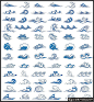 中国风波浪花图案AI 传统水波纹样式 古典海浪花纹 蓝色水波纹 大海水浪花祥云中国元素