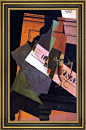 Juan Gris Bottle- Glass and Newspaper - 18" x 27" Framed Premium Canvas Print contemporary-fine-art-prints