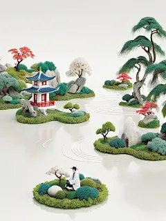 中国风古风苏州园林微缩景观模型场景海报奇域ai绘画关键词咒语