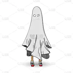 小朋友正在玩毯子人物，矢量绘图，创意插图可爱的卡通对象在白色的背景上装饰平面设计和艺术品，万圣节的节