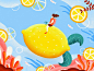 Lemon Submarine colorful diving submarine illustration