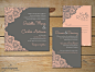 Rustic Lace Daisy Wedding Invitation by MyCrayonsPapeterie // Pewter Gray and Peach, Pink