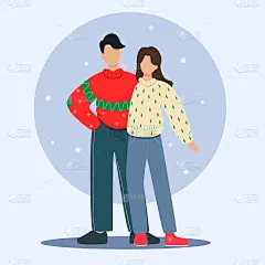 一对恩爱相拥的夫妻。穿着节日毛衣的已婚夫妇。圣诞快乐。没有脸