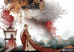 古风红衣女子，面具