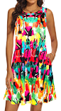 Summer Dresses for Women 2024 Casual Sundresses Beach Cover Ups Sleeveless Tshirt Swing Dress with Pockets