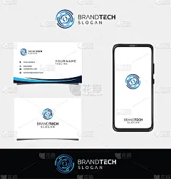 现代圆形技术设计模板。Round Tech数字技术设计图标。首字母O环技术设计矢量股票与名片