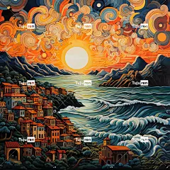 Ai产生的 波浪 海岸 日落 自然 村庄 海 利古里亚 景观