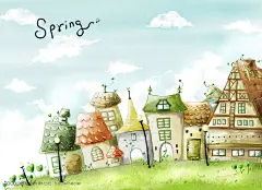 风景清新插画-春天里的童话策划那个事城镇