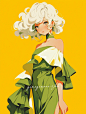 极简美学｜女生插画头像｜黄绿撞色系
