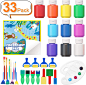 Amazon.com: Shuttle Art 可水洗手指颜料套装,32 件装儿童颜料套装,含 10 种颜色(60 毫升)手指颜料刷,手指画垫海绵刷盘,无毒,适合幼儿家庭活动早期教育: Toys & Games