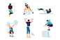 Vector set of sport people characters. Flat design.