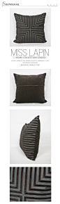 MISS LAPIN新古典/样板房沙发靠包抱枕/深咖灰色变幻条纹割绒方枕
