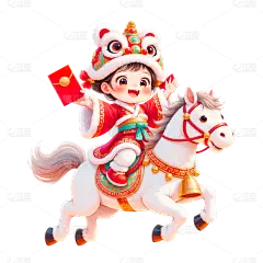 马年卡通感可爱马女孩组合插画元素