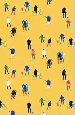 【爱尔兰Mark Conlan充满活力的奇想插画作品】
插画师Mark Conlan创作的插画非常有特色，他的人物没有具体的五官和表情，也没有关节和细节。
他用的是最简单的形状，然而从明亮的配色和人物的动态，我们却很容易就体会到画面的快乐或悲伤。