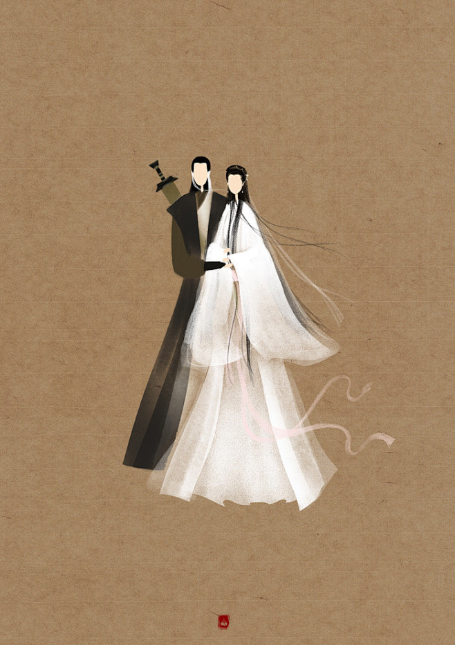 手绘插画漫画呼葱觅蒜无脸古风图集神雕侠侣杨过小龙女