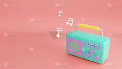 3 d渲染。最小的概念。卡通绿色的复古无线电孤立在粉红色的背景。