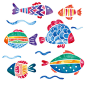 【幸福柚事素材铺】民族风手绘水彩小清新海底世界热带鱼儿童插画卡片背景AI设计素材