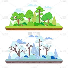 冬季和夏季森林场景在 y 平面样式
