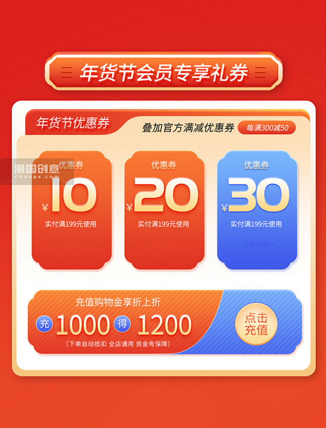年货节春节会员专享礼券活动电商优惠券标签...