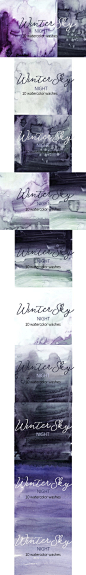 冬季紫色天空流淌水彩色 Winter Sky Purple Watercolor Washes 
