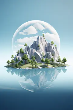 礁石小岛建筑场景插画