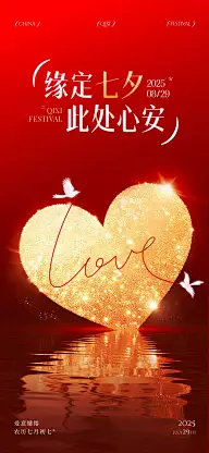 七夕节日祝福通用浪漫感全屏海报AIGC