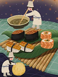 清新手绘创意高端大气美食插画海报
