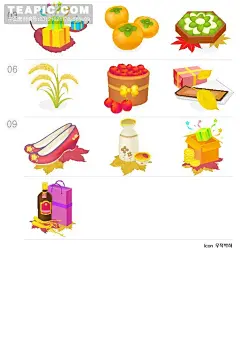 韩国柿子、月饼盒、酒瓶等中秋用品图标AI源码矢量图 #采集大赛#