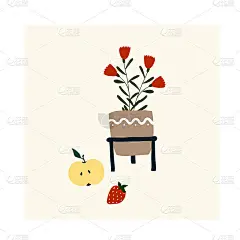 可爱的手画小盛开的盆栽花。舒适的hygge斯堪的纳维亚风格模板明信片，海报，贺卡，儿童t恤设计。矢量