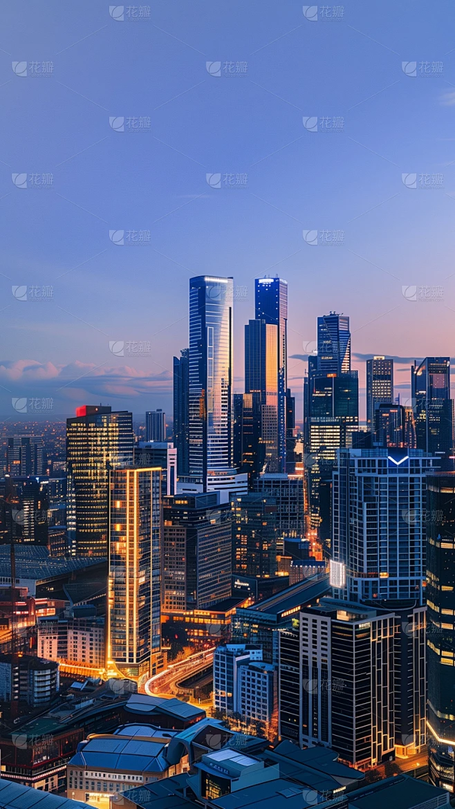 建筑系列通用中景城市夜景竖版背景素材-花瓣网